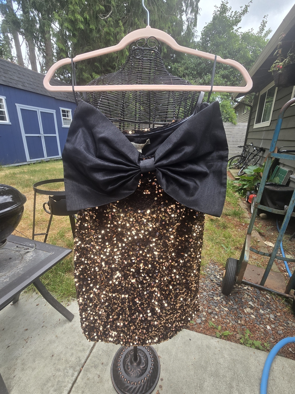 Sequin Mini Dress with Black Bow